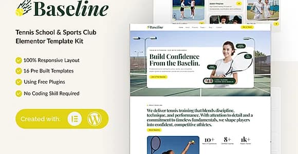 Baseline - Tennis School & Sports Club Elementor Template Kit