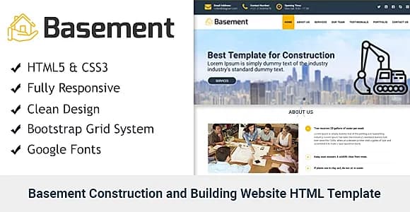 Basement- Construction and Building One Page HTML Template