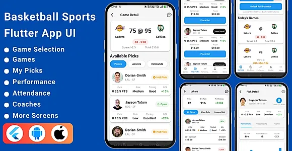 Basketball Sports Betting Flutter App Template | Live Scores, Odds & Betting Tracker