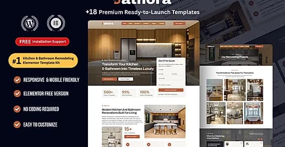 Bathora - Kitchen & Bathroom Remodeling Elementor Template Kit