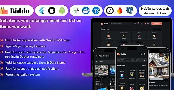 Biddo - Full Flutter auction app, NextJS web app, NodeJS server (with chat)