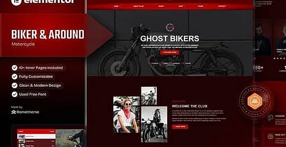 Bikers & Around - Motorcycle Club Elementor Template Kit