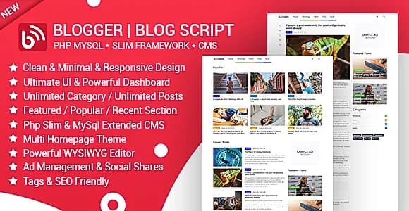 Blogger | News & Blog Script | Blog Manager | Slim PHP & MYSQL with Admin CMS