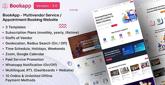 Bookapp - Multivendor Service / Appointment Booking Laravel Website (Subscription Based)