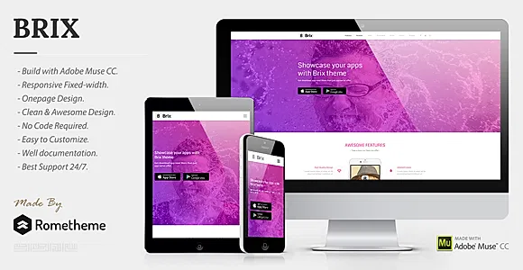 BRIX - Mobile App landing page Muse Template