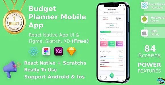 Budget Planner Mobile App | React Native | Figma + XD + Sketch FREE | Life Time Update