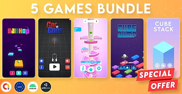 BUNDLE 5 GAMES | Admob + GDPR + Unity