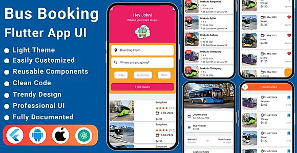Bus Booking App | City Bus Tracker | Bus Ticket Booking UI Kit in Flutter