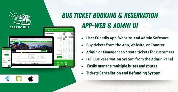 Bus Ticket Booking & Reservation App-Web & Admin Complete UI Template