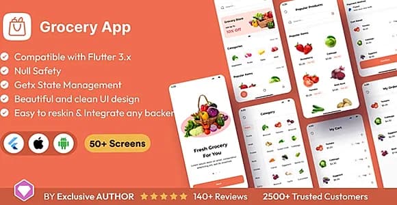 Cairo Grocery online shopping app with delivery man app 2 in 1 Template