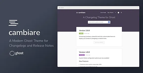 Cambiare - A Modern Ghost Theme for Changelogs and Release Notes