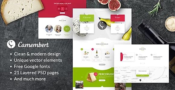 Camembert - Wine Restaurant & Cheese Shop PSD Template