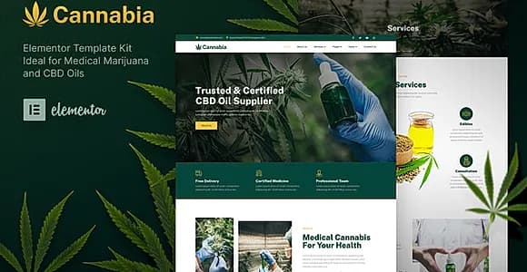 Cannabia – Medical Marijuana & CBD Oil Elementor Template Kit