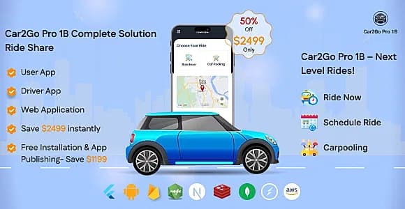 Car2Go Pro 1B- A Premier Ride Sharing Platform | Ride Now | Schedule Ride | Carpooling(MERN+Flutter)
