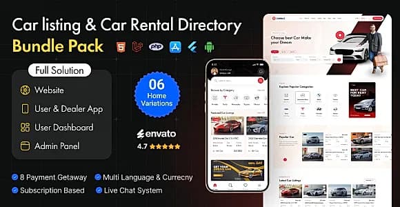 Carbaz - Car listing & Car Rental Directory Laravel Script with Mobile App (Bundle)