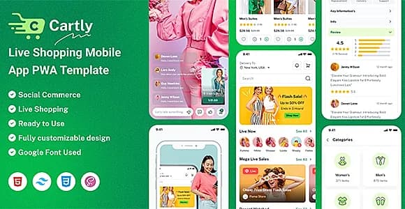 Cartly – Live Shopping Mobile App Template (Tailwind CSS + PWA)