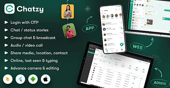 Chatzy - Whatsap Clone Chat & Call App | User App | Web App |  Admin App | Inapp Subscription