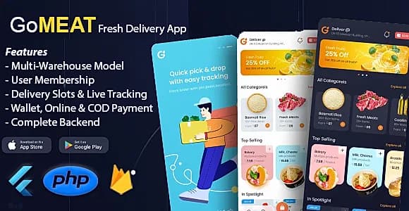 Chicken, Meat, Fish Delivery Flutter App with Admin Panel - GoMeat