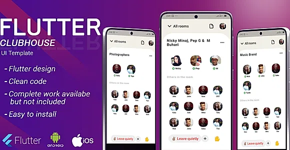 CLUBHOUSE | FLUTTER ANDROID , IOS AND WEB TEMPLATE UI / UX