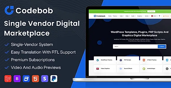 Codebob - Single-Vendor Digital Marketplace (SAAS)