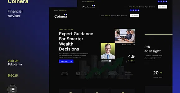 Coinera - Dark Financial Advisor & Coaching Website Elementor Template Kit
