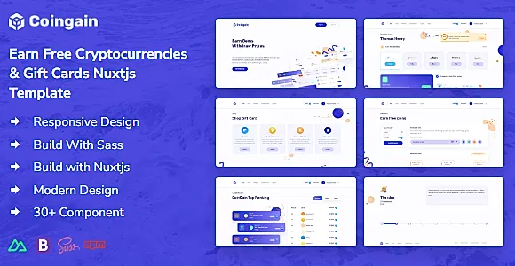 CoinGain - Earn Free Coins, Cryptocurrencies Gift Cards Vue Nuxt Template