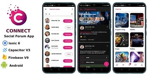 Connect - Ionic 6 Social Forum Capacitor, Firebase V9, Android, iOS