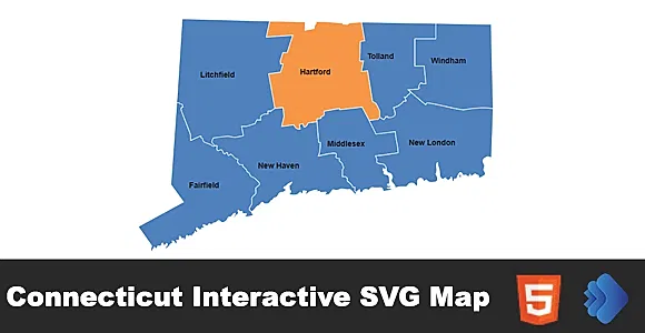 Connecticut Interactive SVG Map – Clickable & Responsive State Map