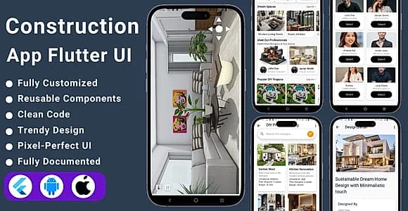 Construction App | Flutter Home Construction App UI Kit | House Design App | Flutter Template