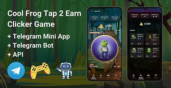 CoolFrog Tap2Earn Clicker Game With Telegram Mini App + API + Bot