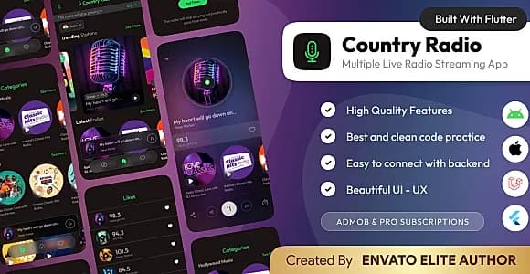 Country Radio : Online Live Radio Streaming app (Flutter/Laravel)