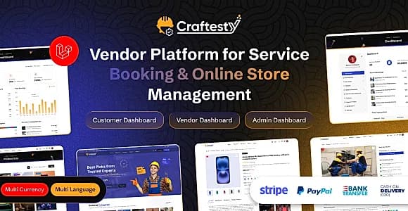 Craftesty - Online Store & Service Booking Vendor Platform (Laravel Script)