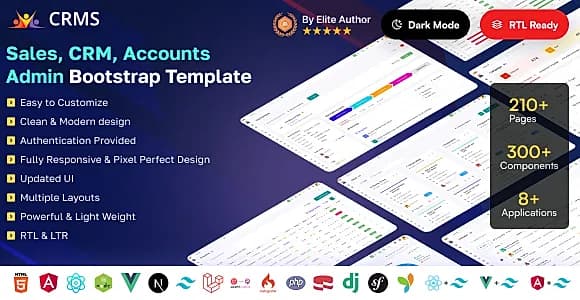 CRMS - Premium Business CRM, Sales, HRM & Accounting Admin Dashboard (HTML, React, Vue, Tailwind)