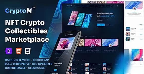 CryptoN - NFT Collectibles Marketplace HTML Template