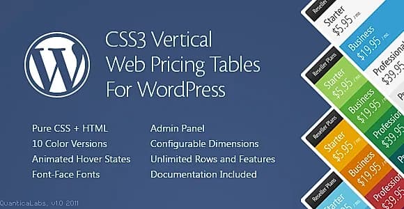 CSS3 Vertical Web Pricing Tables WordPress Plugin