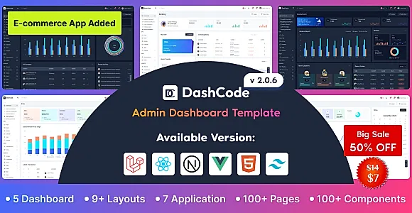 DashCode - React, Vuejs, NextJs, Laravel, HTML,Tailwind Dashboard Template