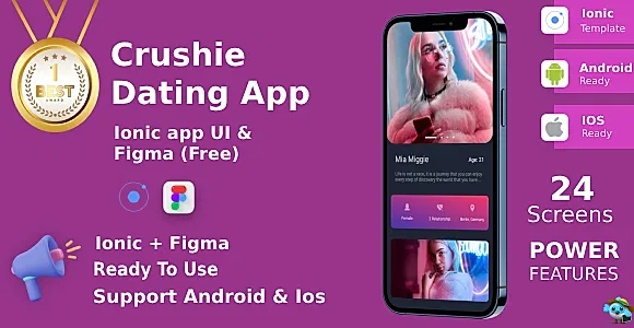 Dating App ANDROID + IOS + Figma (Free) | Ionic | UI Kit | Crushie