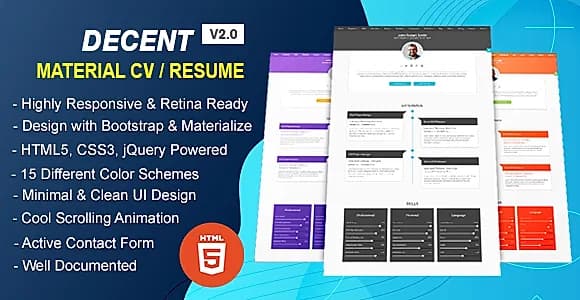 Decent - Material Design Professional CV/Resume HTML Template