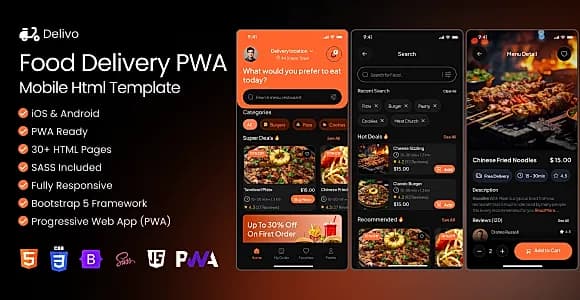 Delivo-Food Delivery PWA Mobile Html Template