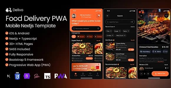 Delivo-Food Delivery PWA Mobile Nextjs Template