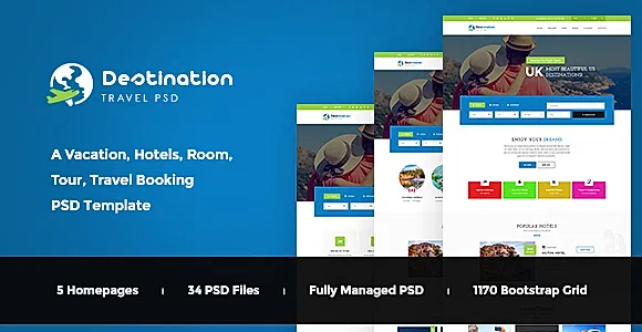 Destination - Hotels, Tours and Travel Booking PSD Template