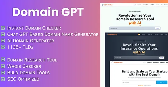 Domain GPT - AI Domain Name Generator | Instant Domain Search | React Nextjs script.