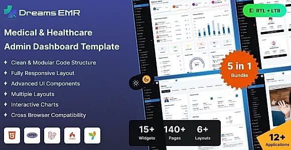 Dreams EMR - Hospital & Clinic Management Admin Dashboard (Laravel, CodeIgniter, PHP, HTML)