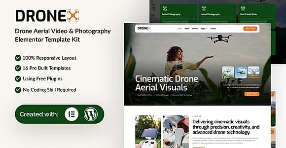 Dronex - Drone Aerial Video & Photography Elementor Template Kit