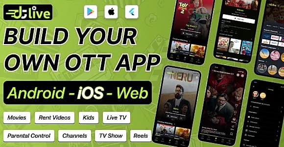 DTLive: Movie, TV Show, OTT, Live TV, Streaming Flutter App (Android, iOS, Web) with Admin Panel