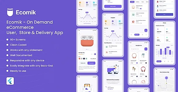Ecomik – Ecommerce Flutter App Template for User, Store and Delivery.