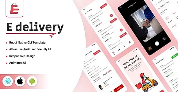 eCommerce Delivery App - React Native Mobile App Template - Android/iOS UI kit