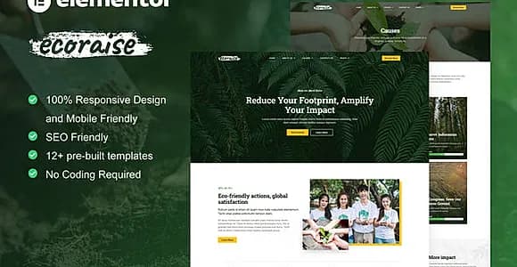 EcoRaise - Environmental Charity & Nonprofit Elementor Template Kit