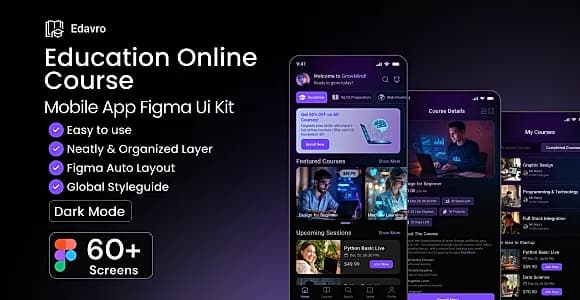 Edavro – Education Online Course Mobile App Figma UI Kit