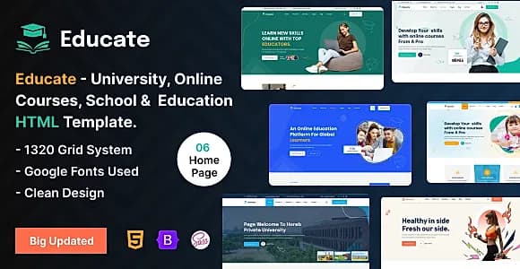 Educate - University, Online Courses, School & Education Template
